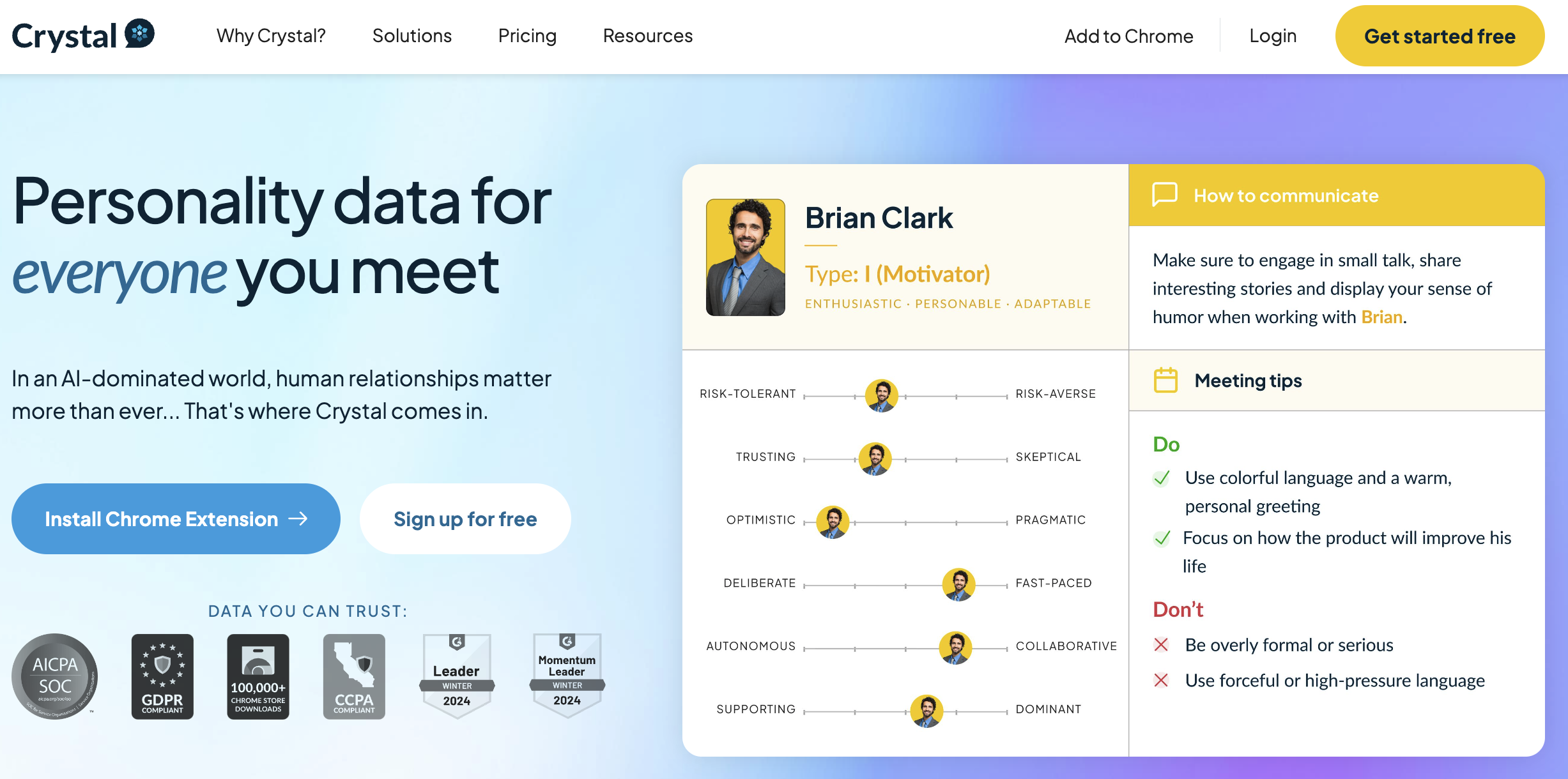 Screenshot of Crystal's homepage